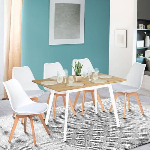 Table Scandinave Extensible Inga 120-160 Cm Plateau Bois Pieds Blancs