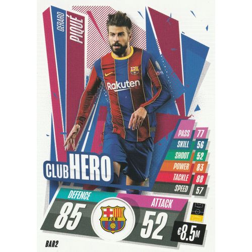 Bar 2 - Catre Topps - Match Attax - Uefa Champions League 2020 / 2021 - Gerard Pique - Club Hero - Fc Barcelone