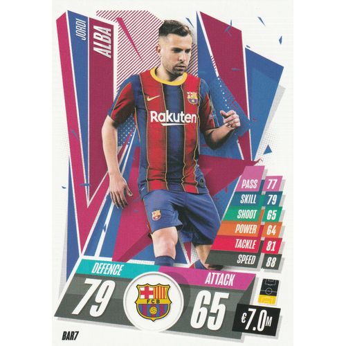 Bar 7 - Catre Topps - Match Attax - Uefa Champions League 2020 / 2021 - Jordi Alba - Fc Barcelone