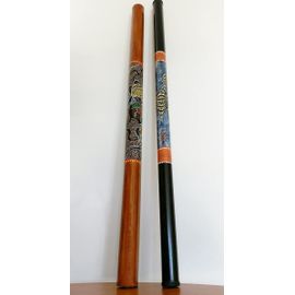 Didgeridoo En Bambou + Bâton De Pluie En Pvc - Décorés Avec Motifs Aborigènes