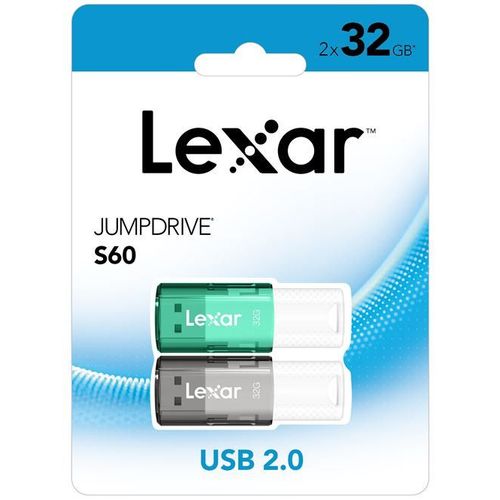 PACK DE 2 CLÉS USB LEXAR JUMPDRIVE S60 32 GO NOIR ET VERT