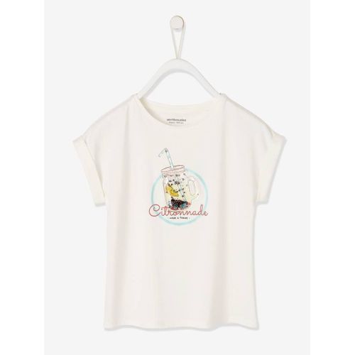T-Shirt Fille Irisé Motif À Sequins - Ivoire (Vertbaudet)