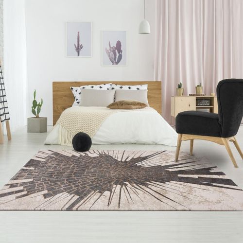 Tapis Entrée 80x150 Tissé Beige Et Marron Rectangle Motif Abstrait Tachan