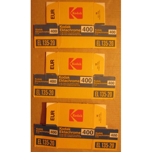 3 Boites Carton Vide De Pellicule Photo Kodak Ektachrome 400 Film Pour Diapositives Couleur El 135-20