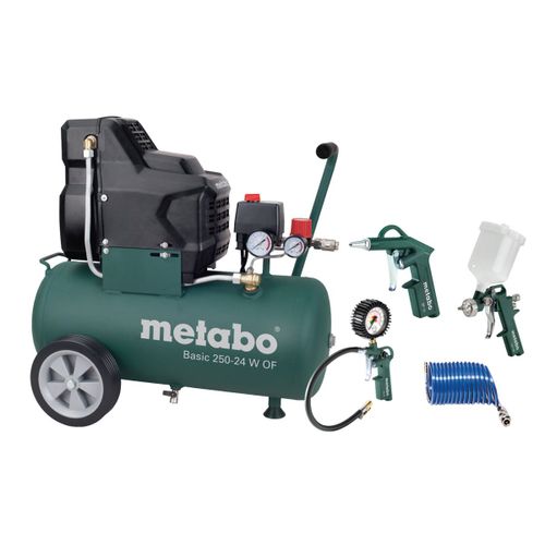 Metabo Basic 250-24 W OF SET Compresseur + LPZ-4 set d'outils à air comprimé - 1500W - 8 bar - 24L - 100 l / min