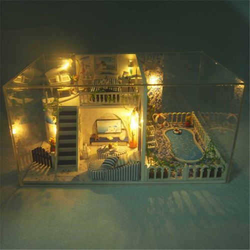 Mini Maison De Poupée 3d Faite À La Main, Kit De Maison De Poupée, Jouets Éducatifs Pour Enfants, Paysage Marin, Modèle De L'île De Santorini Pour Filles Et Garçons, Puzzle, Cadeaux