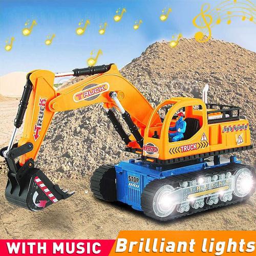 Mini Véhicule De Construction Moulé Sous Pression, Modèle Avec Musique Et Lumières Pour Enfants, Pelle, Bulldozer, Tracteur, Rouleau De Décharge, Jouets De Voiture D'ingénierie