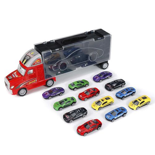 Camion Conteneur De Stockage De 12 Voitures, Véhicules En Plastique Jouets Moulés Sous Pression Mini Voiture En Alliage Chaud Roues Automobiles Pistes De Voitures Pour Enfants