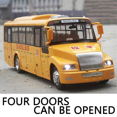 Jouet De Voiture En Métal Moulé Sous Pression Pour Enfants, Bus Scolaire Américain, Modèle 4 Portes Ouvertes, Camion De Musique Et De Lumière Authentiques, Cadeaux Pour Enfants, 1/32