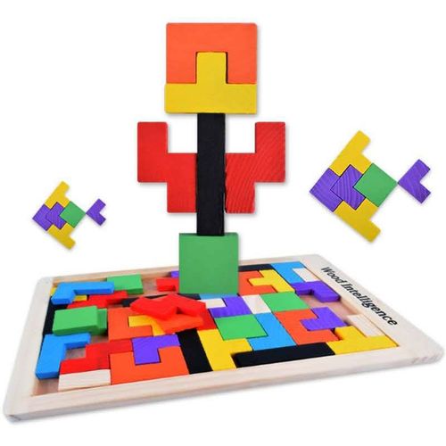 Tangram 3d Puzzle En Bois Coloré, Jouets Mathématiques, Jeu Tetris, Jeu Éducatif Intellectuel Pour Enfants D'âge Préscolaire
