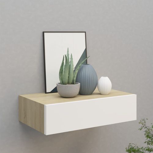 Vidaxl Étagère À Tiroir Murale Chêne Et Blanc 40x23,5x10 Cm Mdf