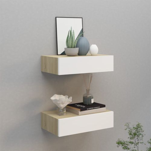 Vidaxl Étagères À Tiroir Murales 2 Pcs Chêne Et Blanc 40x23,5x10cm Mdf