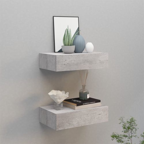 Vidaxl Étagères À Tiroir Murales 2 Pcs Gris Béton 40x23,5x10 Cm Mdf