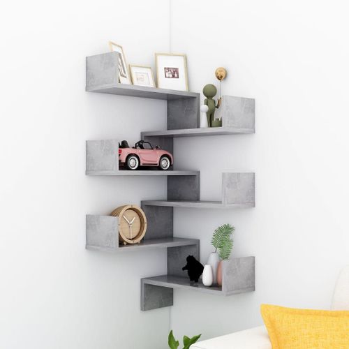 Vidaxl Étagères Murales D'angle 2 Pcs Gris Béton Bois D'ingénierie