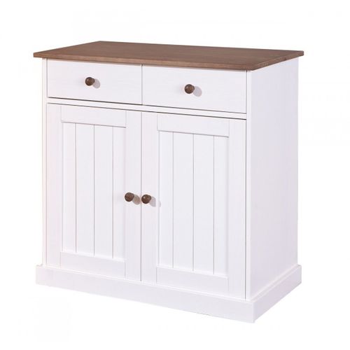 Socoa - Buffet 2 Portes 2 Tiroirs Bois Massif Vernis Sepia Et Blanc