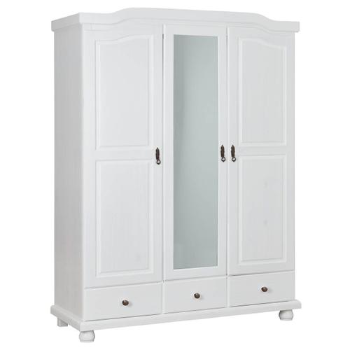 Neder - Armoire 3 Portes Avec Penderie Bois Massif Vernis Blanc