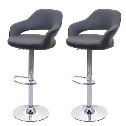Lot De 2 Tabourets De Bar Avec Dossier Synthétique Gris Et Noir Rotatif Et Réglable Tdb04042