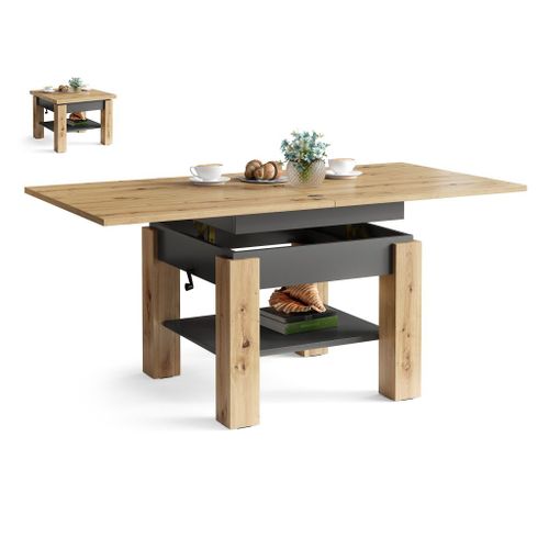Table Basse Oreo Bois / Gris Relevable + Extensible Jusqu'? 150 Cm