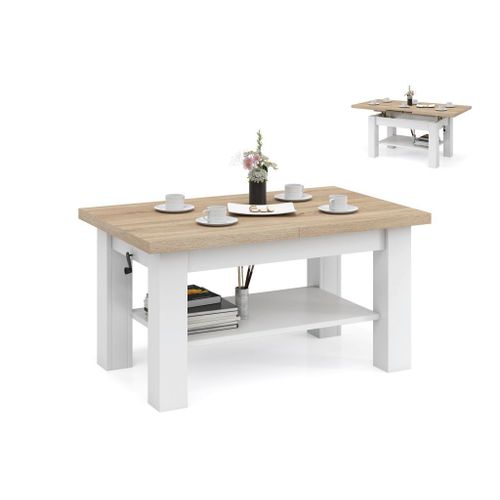 Table Basse Jimmy Bois / Blanc Relevable + Extensible Jusqu'? 150 Cm