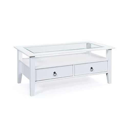Table Basse 115x45x60 Cm En Pin Massif Blanc - Frejus