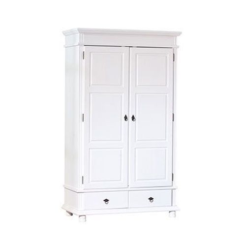 Armoire 2 Portes Et 2 Tiroirs En Pin Massif Blanc - Landes