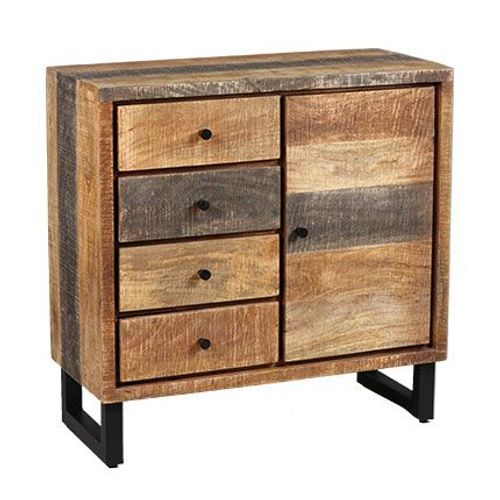 Buffet 1 Porte Et 4 Tiroirs En Bois Et Métal Noir - Frisco
