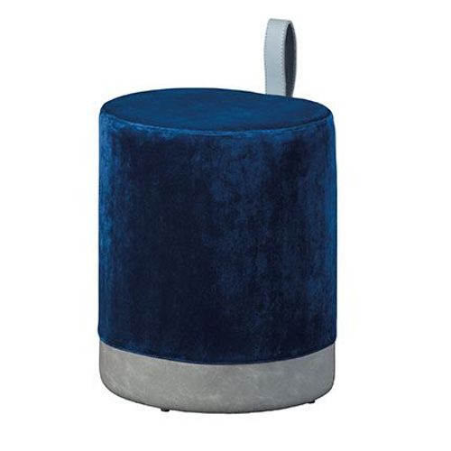Pouf 38x32,5x43 Cm En Velours Bleu Et Gris