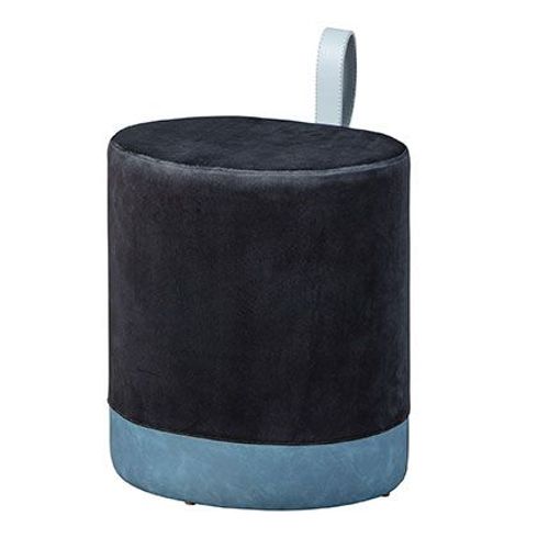Pouf 38x32,5x43 Cm En Velours Noir Et Bleu