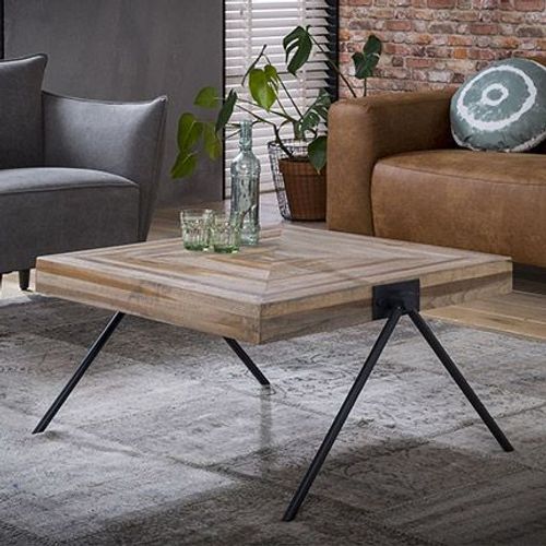 Table Basse Carrée 80 Cm En Teck Reccylé Et Métal - Treka