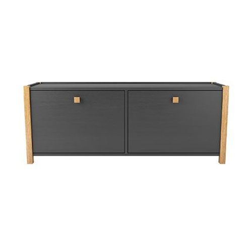Banc À Chaussures 2 Portes 125x35x44 Cm Noir Et Naturel - Lawton