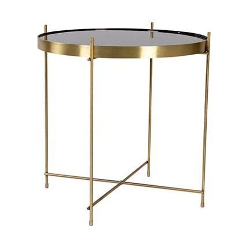 Table Basse Ronde 48x48 Cm En Verre Et Acier Doré