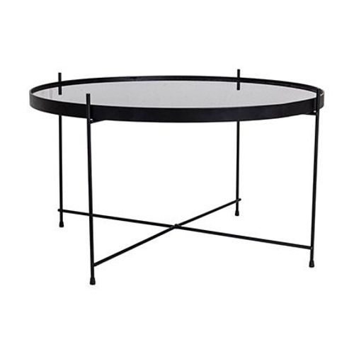 Table Basse Ronde 70x40 Cm En Verre Et Acier Noir