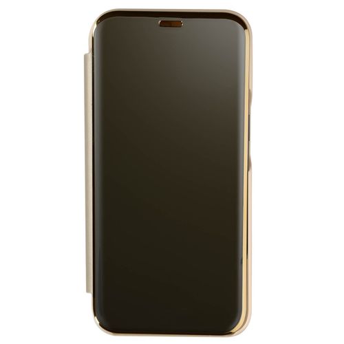 Housse Iphone 13 Pro Clapet Translucide Design Miroir Support Vidéo Doré