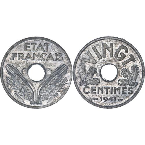 France - 1941 - Vingt Centimes - Etat Francais - Zinc - Superbe - H194