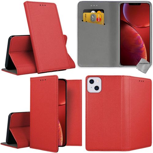 Housse Etui Coque Pochette Portefeuille Pour Apple Iphone 13 Mini + Film Ecran - Rouge Magnet