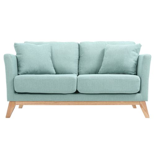 Canapé Scandinave 2 Places Déhoussable Vert Lagon Et Pieds Bois Clair Oslo