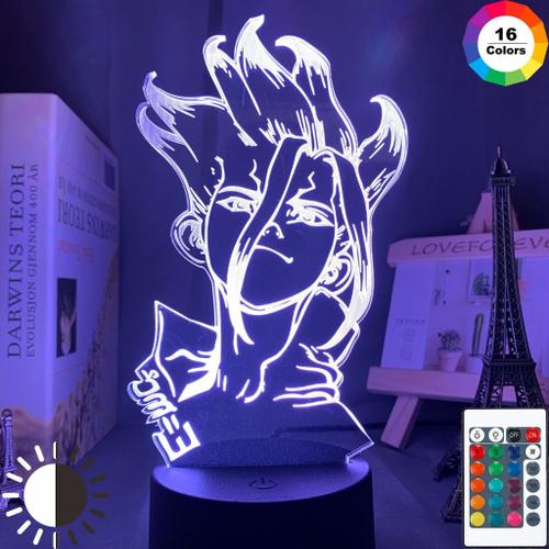 Lampe 3d 16 Couleurs Avec Télécommande Lampe Led Acrylique En Forme De Personnage De Dessin Animé Dr Stone, En 3d, Cadeau Idéal Nipseyteko