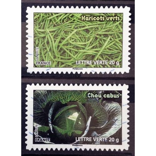 Légumes - Haricots Verts (Superbe N° 742) + Chou Cabus (Superbe N° 750) Oblitération Très Légère / Propre / Bleue - France Année 2012 - Brn83 - N15991
