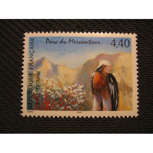 Timbre Nature De France 1996 : Parc Du Marcantour - Le Gypaète Barbu Et La Saxifrage - Y&t 2999