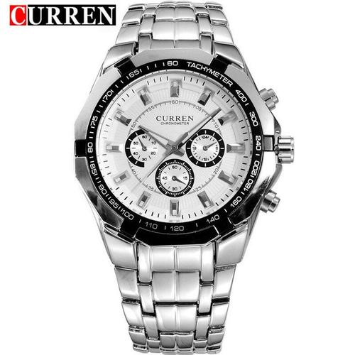 Montre Quartz De Sport Pour Hommes, Étanche 30m, En Acier Inoxydable, 8084 Silver