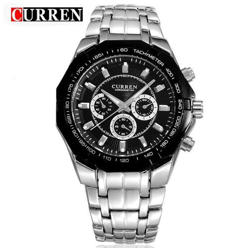 Montre Quartz De Sport Pour Hommes, Étanche 30m, En Acier Inoxydable, 8084 Silver Black