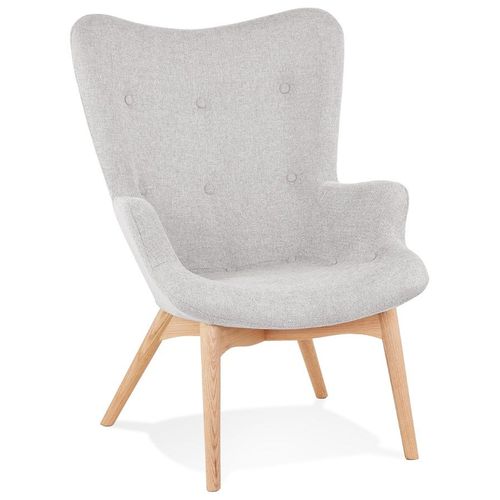 Fauteuil À Oreille 'roby' En Tissu Gris Et Pieds En Bois