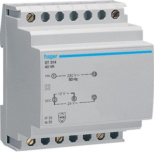 Hager ST314 Transformateur sécurité 40VA 230V-12 à 24V