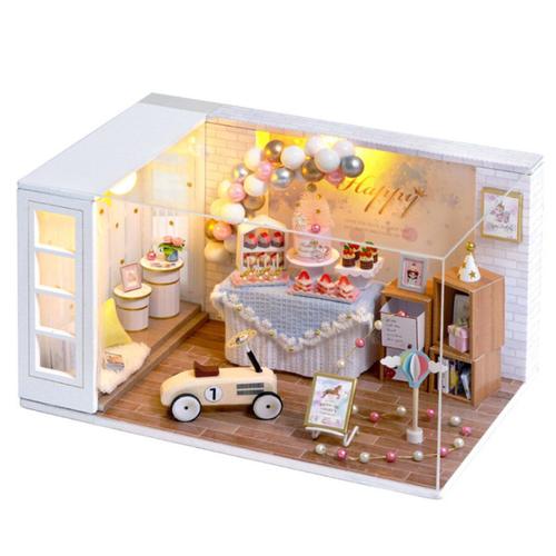 Maison De Poupée En Bois Avec Meubles Miniatures Et Lumières Led, Jouets Avec Couvercle Anti-Poussière, Cadeau D'anniversaire, Fête De Camp, Rêve Musical, Bricolage