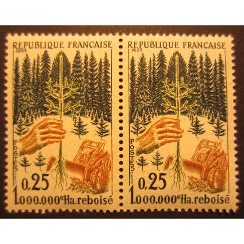 Bloc 2 Timbres Paire France 1965 Yvert Et Tellier N°1460 Le 1 000 000 Ème Hectare Reboisé Neuf** Gomme Intacte