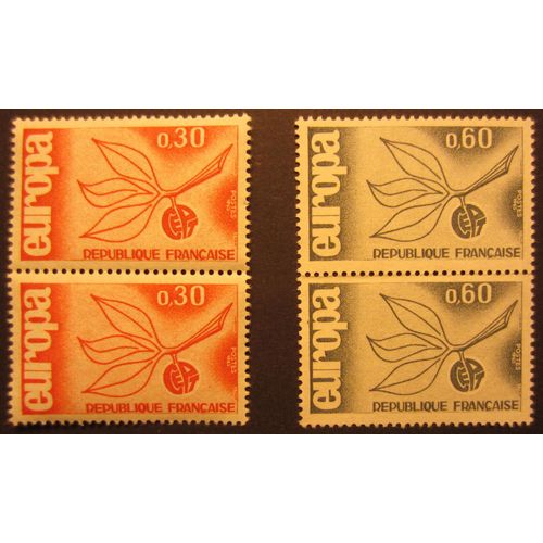 4 Timbres France 1965 Yvert Et Tellier N°1455 1456 Europa Cept 0,30 0,60 2 Paires Neuves** Gomme Intacte