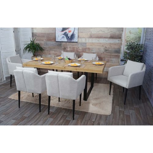 6x Chaise De Salle À Manger Hwc-H93, Chaise De Cuisine Chaise Inclinable   Tissu/Textile Crème-Beige