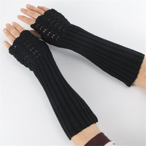 Envoie De France- Paire Mitaine Noir Grise Tricoté Long Femme Fille Chaude Hiver