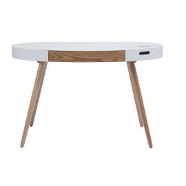 Bureau Connecté Multimédia - Verre Blanc Et Bois Clair Handy