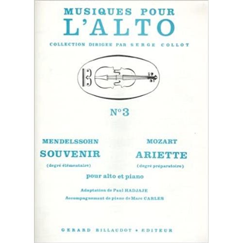 Souvenir De Mendelssohn Degré Élémentaire Et Ariette De Mozart Degré Préparatoire Pour Alto Et Piano